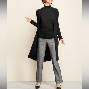 Talbots 100% Merino Wool Long Black Duster Cardigan Open Front Size Medium
